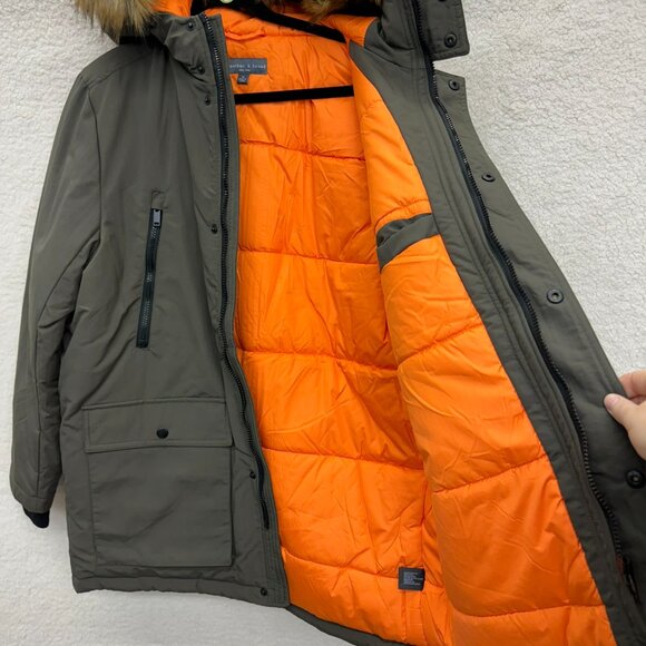 MEN'S MEDIUM - BLEECKER & BROAD Winter Jacket Olive Puffer Faux Fur NEW - Picture 2 of 3
